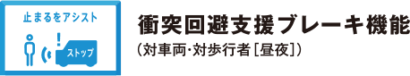 衝突回避支援ブレーキ機能（対車両・対歩行者［昼夜］）
